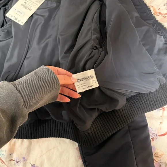 Zara Navy Zippered Pinstriped Bomber Jacket NWT - Picture 13 of 16